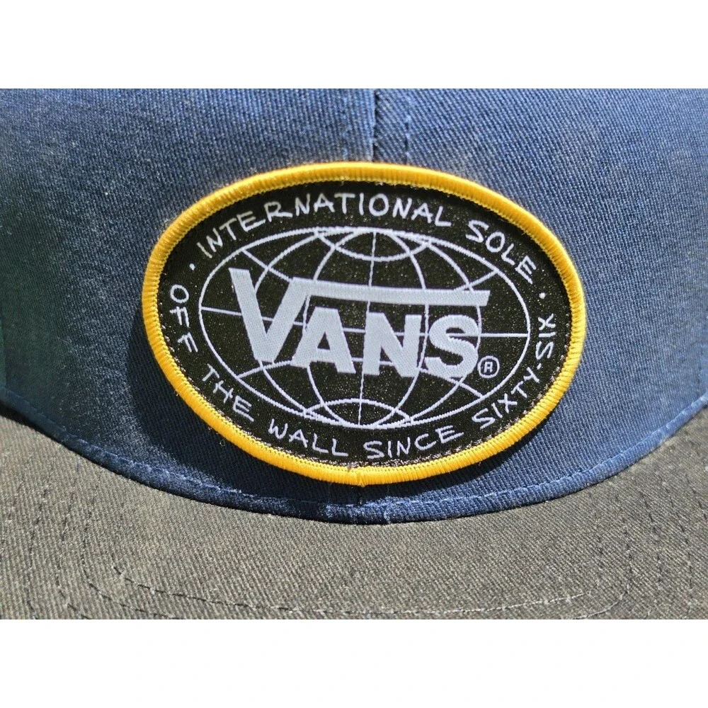 Vans Off The Wall International Sole Hat Cap Blue Black Rim Snapback Skater NWT